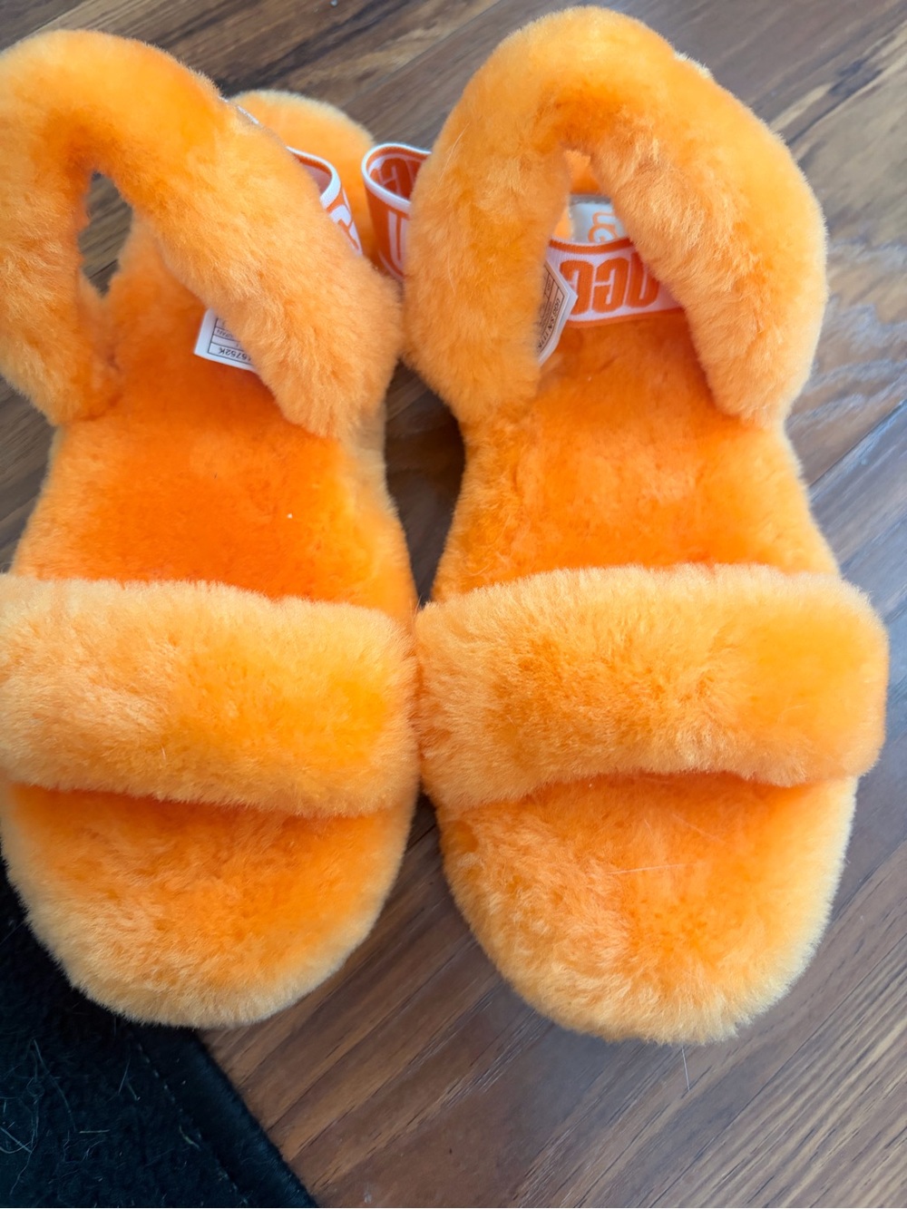 UGG Kids Fluff Slides in Bright Orange Faux Fur